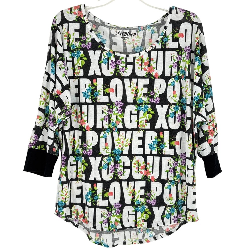 Seventeen Magazine Graphic Word Print Floral Statement Indie Streetwear Top XL